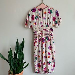 VTG 80’s Silk A.J. Bari Floral Ruffle Wiggle Dress
